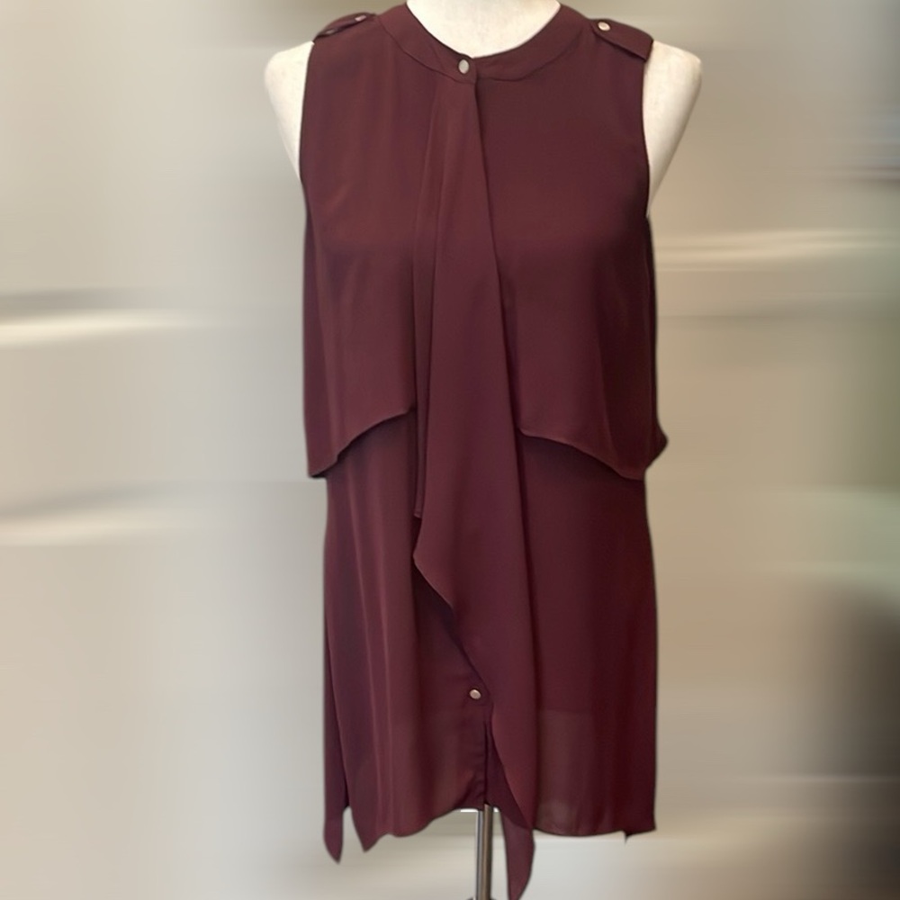 WHBM Sleeveless Button Down Layered Tunic Blouse Burgundy S